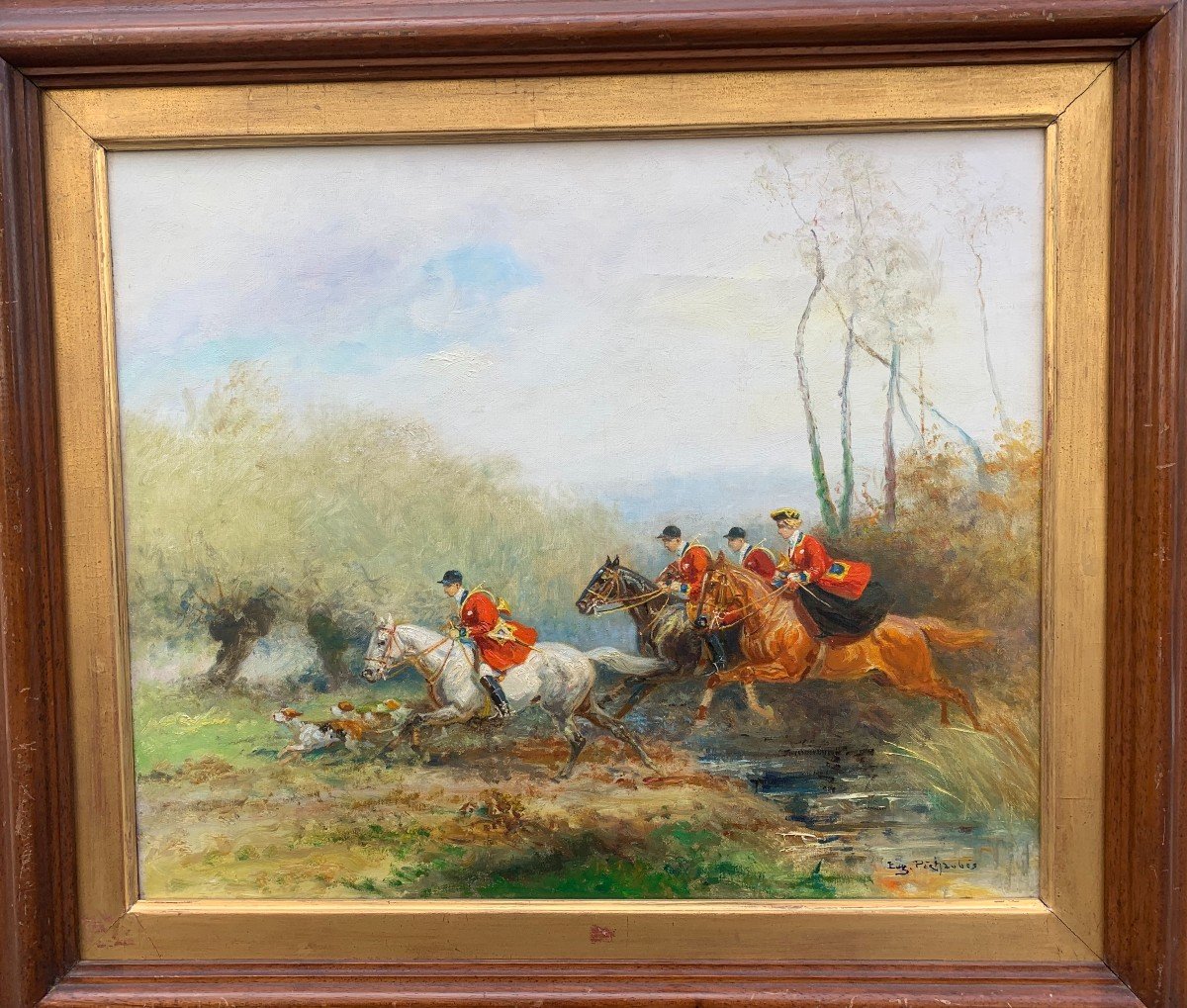 La Chasse A Courre En Costume Louis XV, Signé Eugène Pechaubes