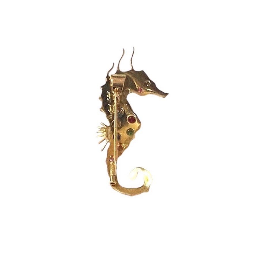 Roland Schad Fine Gemstones 18 Carat Yellow Gold Seahorse Brooch-photo-4