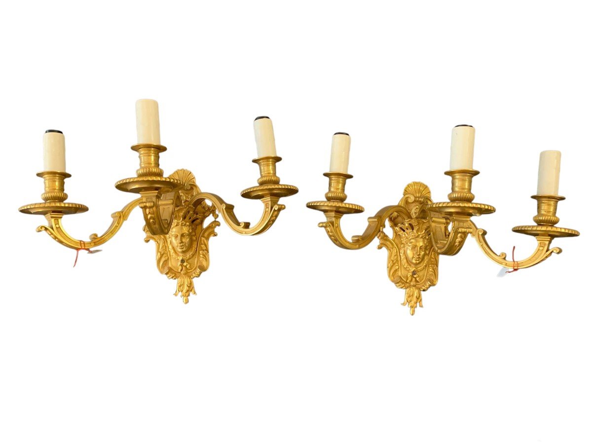 Pair Of Ormolu Louis XIV Style Sconces With Masks