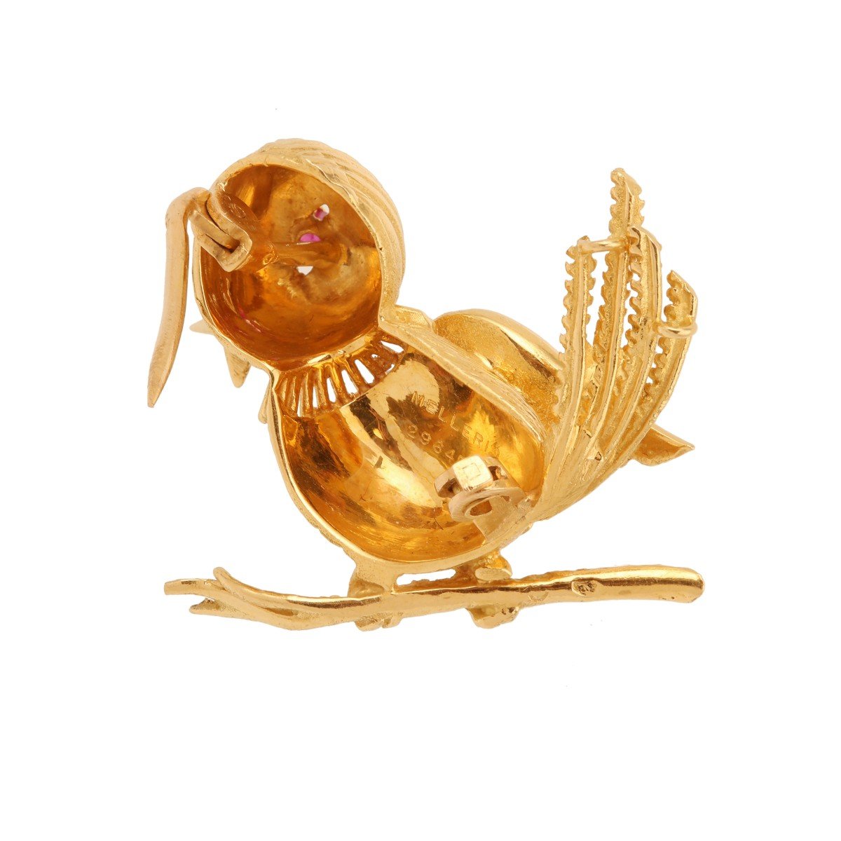 Mellerio Dits Meller Ruby 18 Carat Yellow Gold Chick Brooch-photo-2