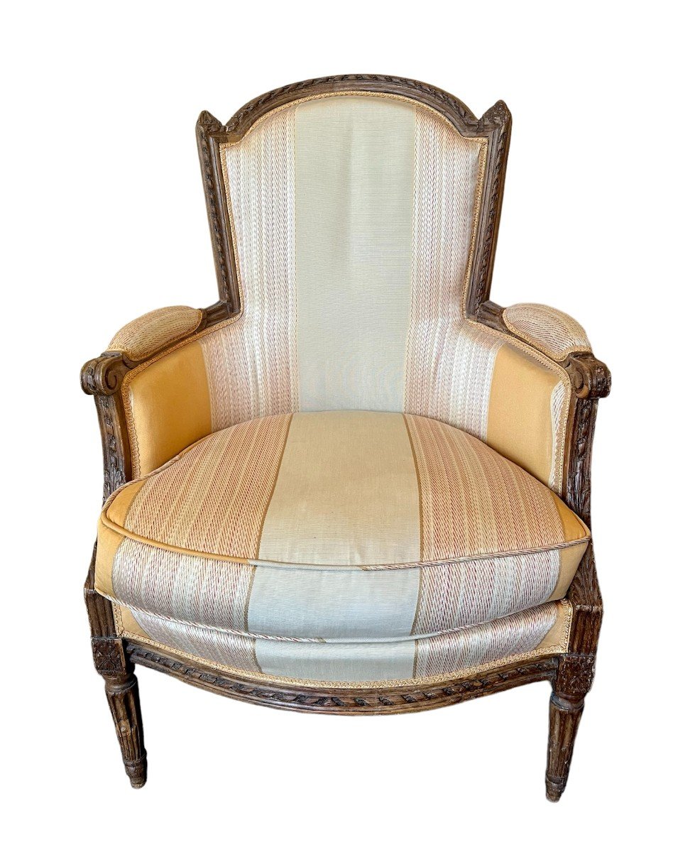 Louis XVI Natural Wood Bergere Armchair