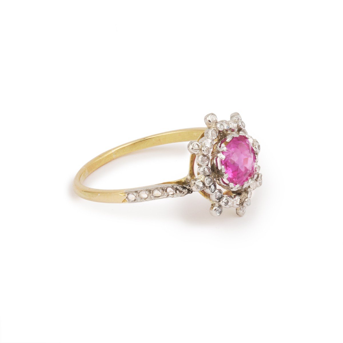 Bague Saphir Rose Birman Non Chauffé 1.13 Carats Diamants Platine Or Jaune 18 Carats (certifica-photo-3