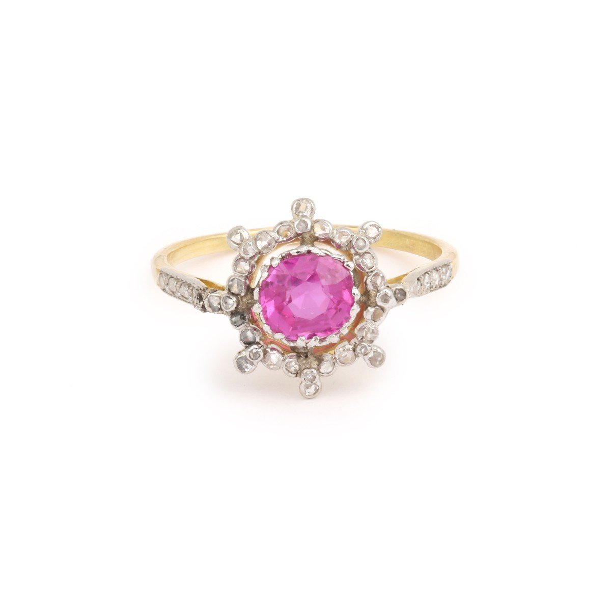 Bague Saphir Rose Birman Non Chauffé 1.13 Carats Diamants Platine Or Jaune 18 Carats (certifica