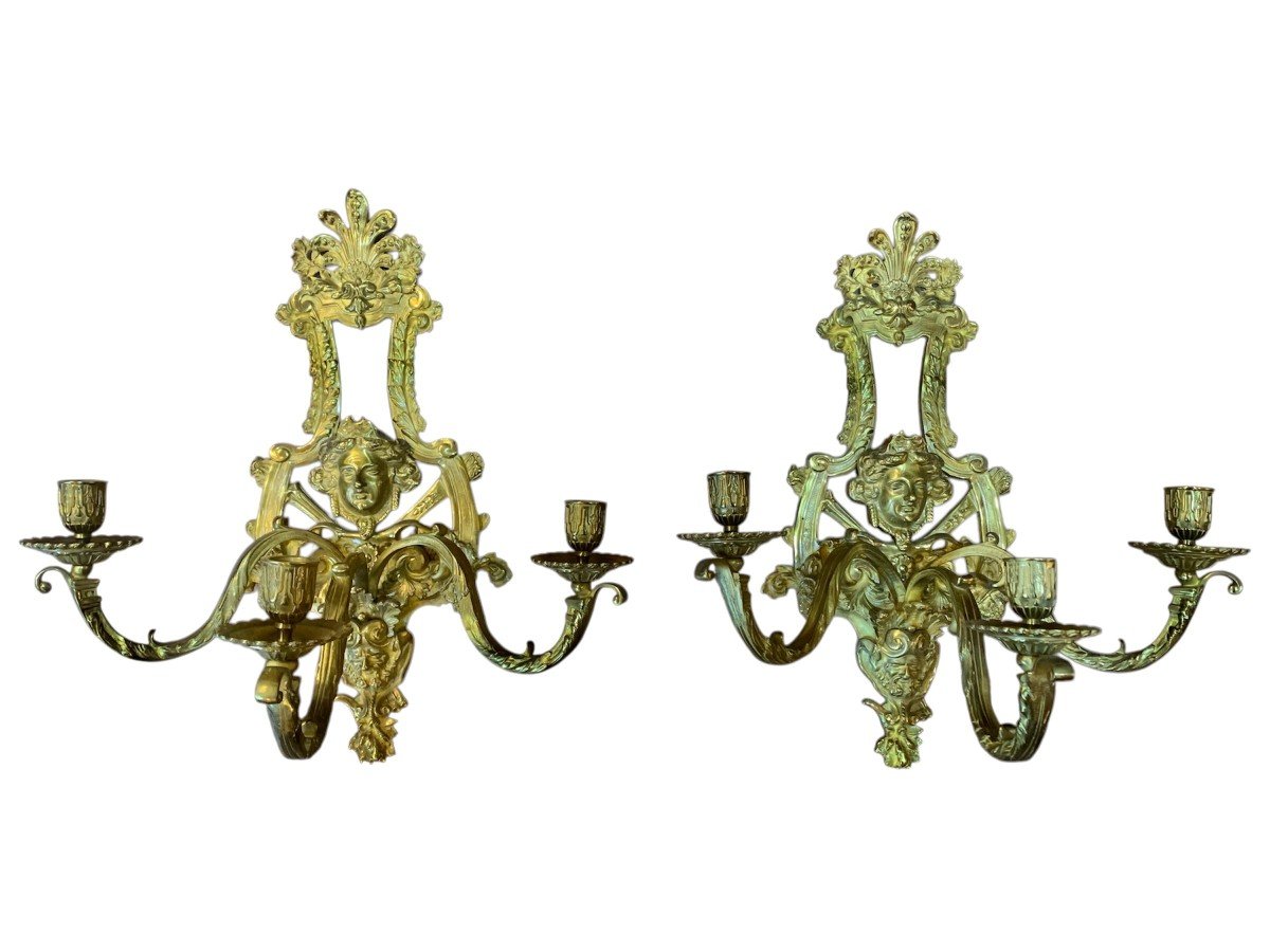 Pair Of Louis XIV Style Giltbronze Sconces 