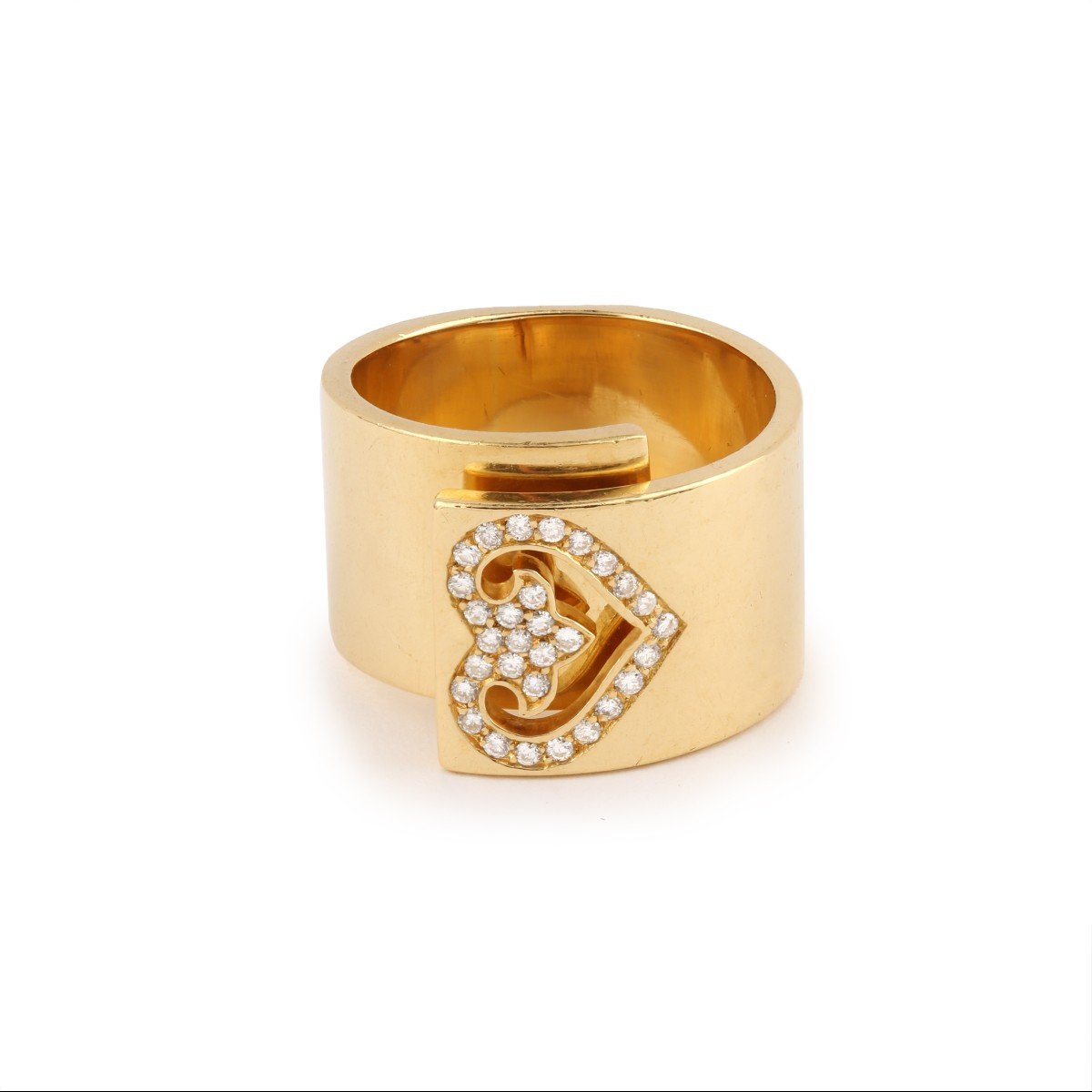 Bague Bandeau Légendes O.j. Perrin Cœur Diamants Or Jaune 18 Carats