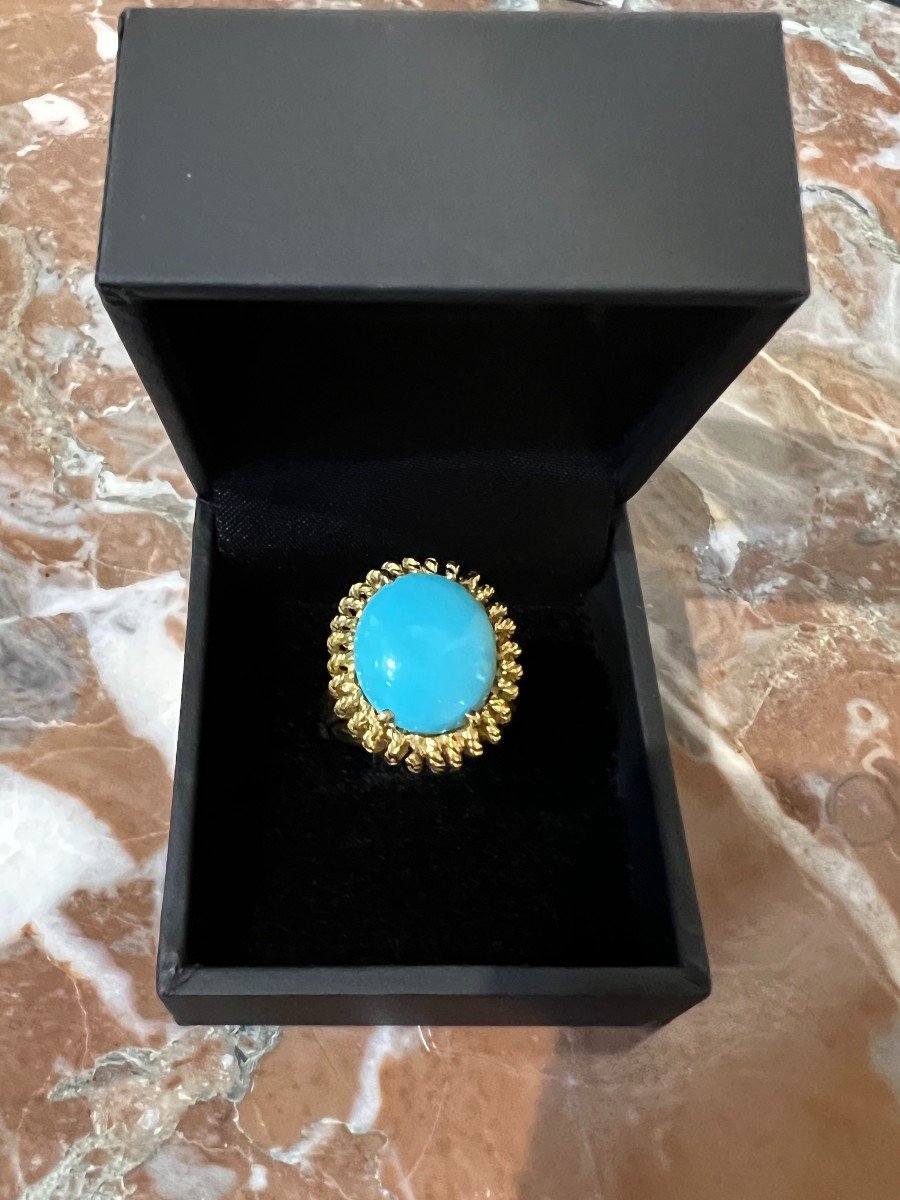 Vintage Sea Urchin Shaped Turquoise Cabochon 18 Carat Yellow Gold Ring-photo-2