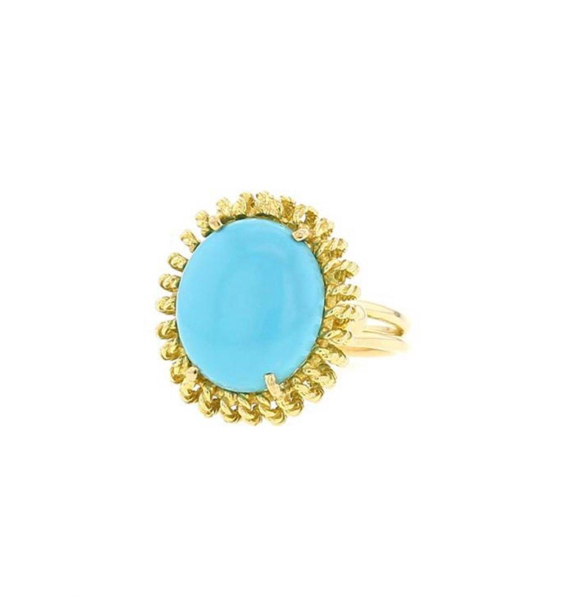 Vintage Sea Urchin Shaped Turquoise Cabochon 18 Carat Yellow Gold Ring-photo-4