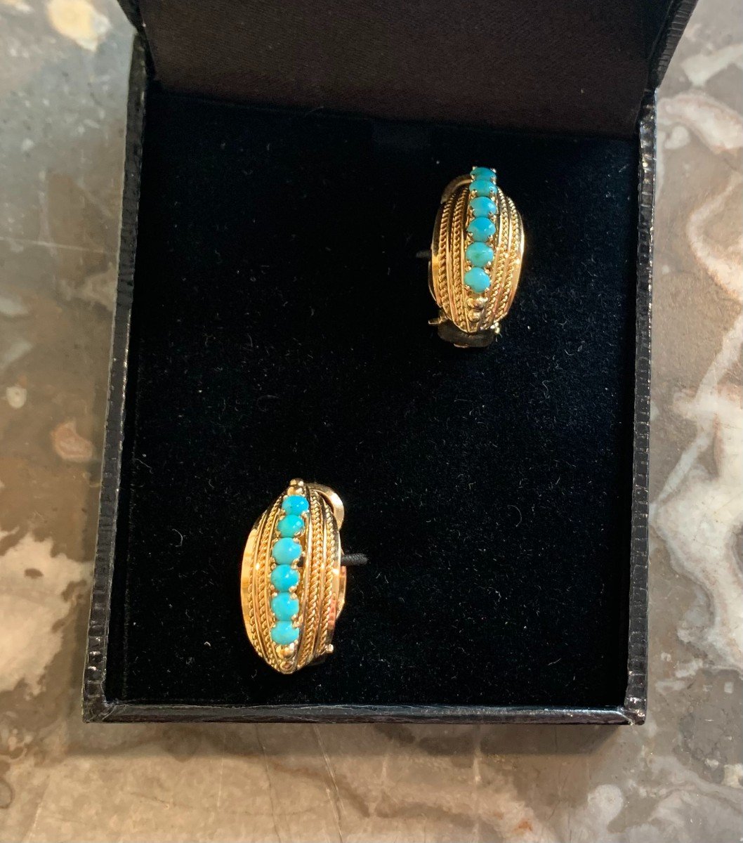 Vintage Turquoise 18 Carat Rose Gold Earrings-photo-2