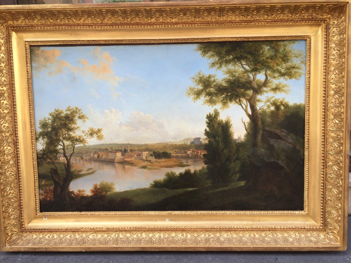 "view Of A City, Animated Landscape" Attributed To Jean Victor Bertin.