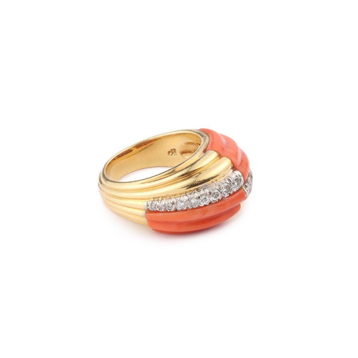 Kutchinsky Coral Diamonds 18 Carat Yellow Gold Ring-photo-4