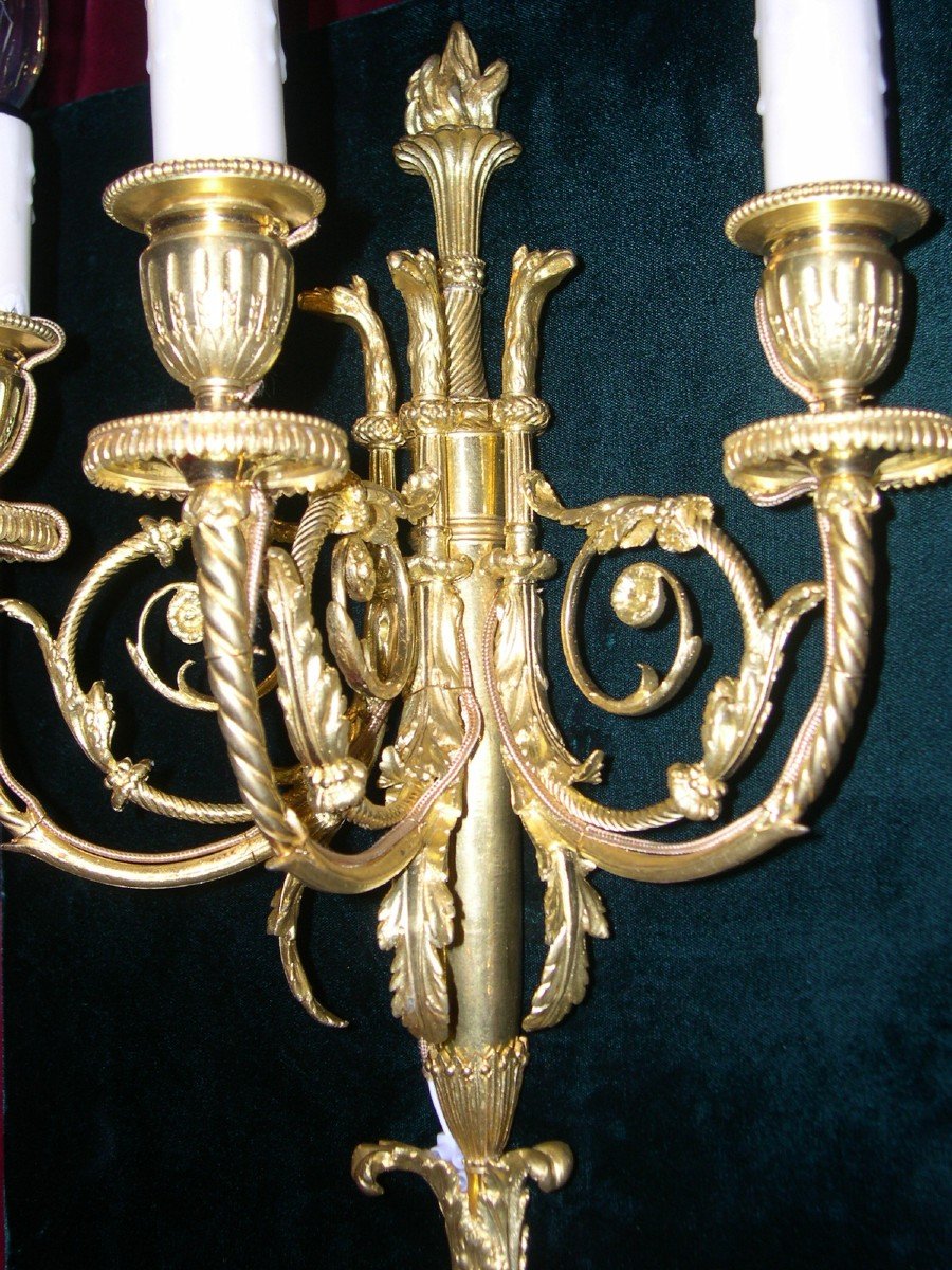 Paire D'Appliques Style Louis XVI à Trois Bras De Lumières D'après un modèle de Feuchère-photo-3