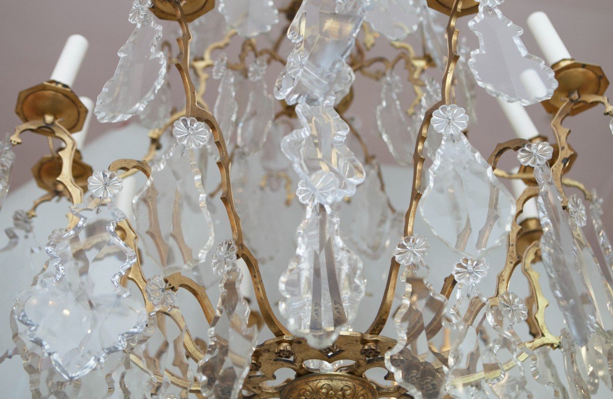 Louis XV Style Cage Chandelier With Crystal Pendants-photo-2