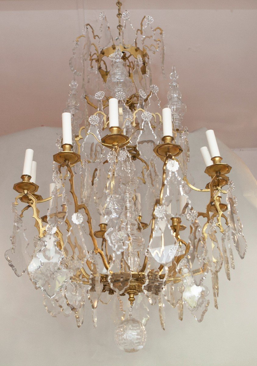 Louis XV Style Cage Chandelier With Crystal Pendants