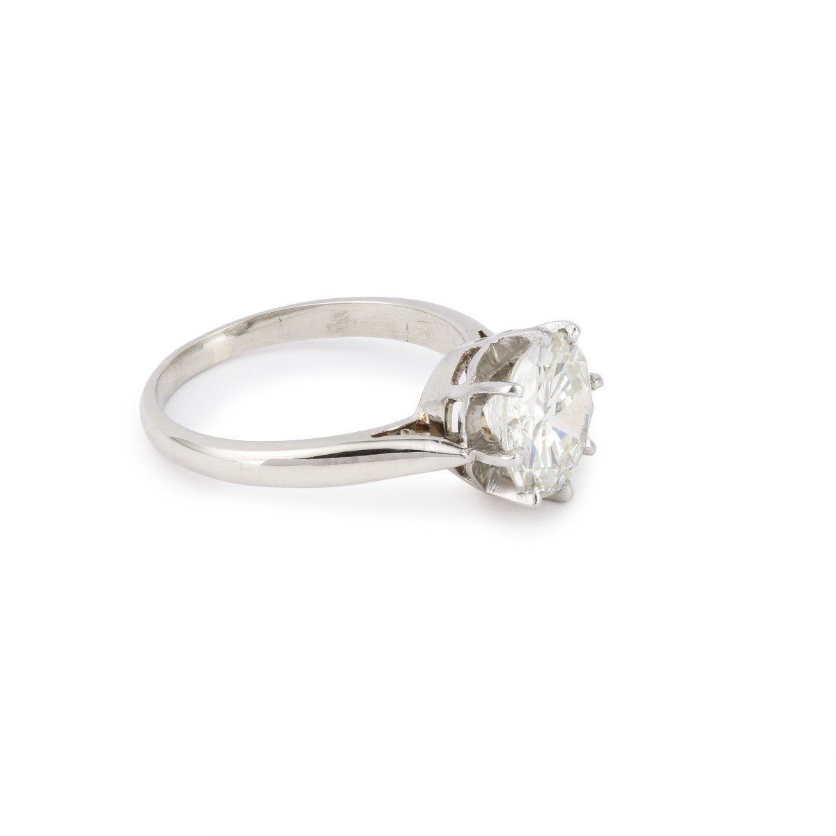 Certified 2.40 Carats Diamond Platinum 18 Carats White Gold Solitaire Ring-photo-3