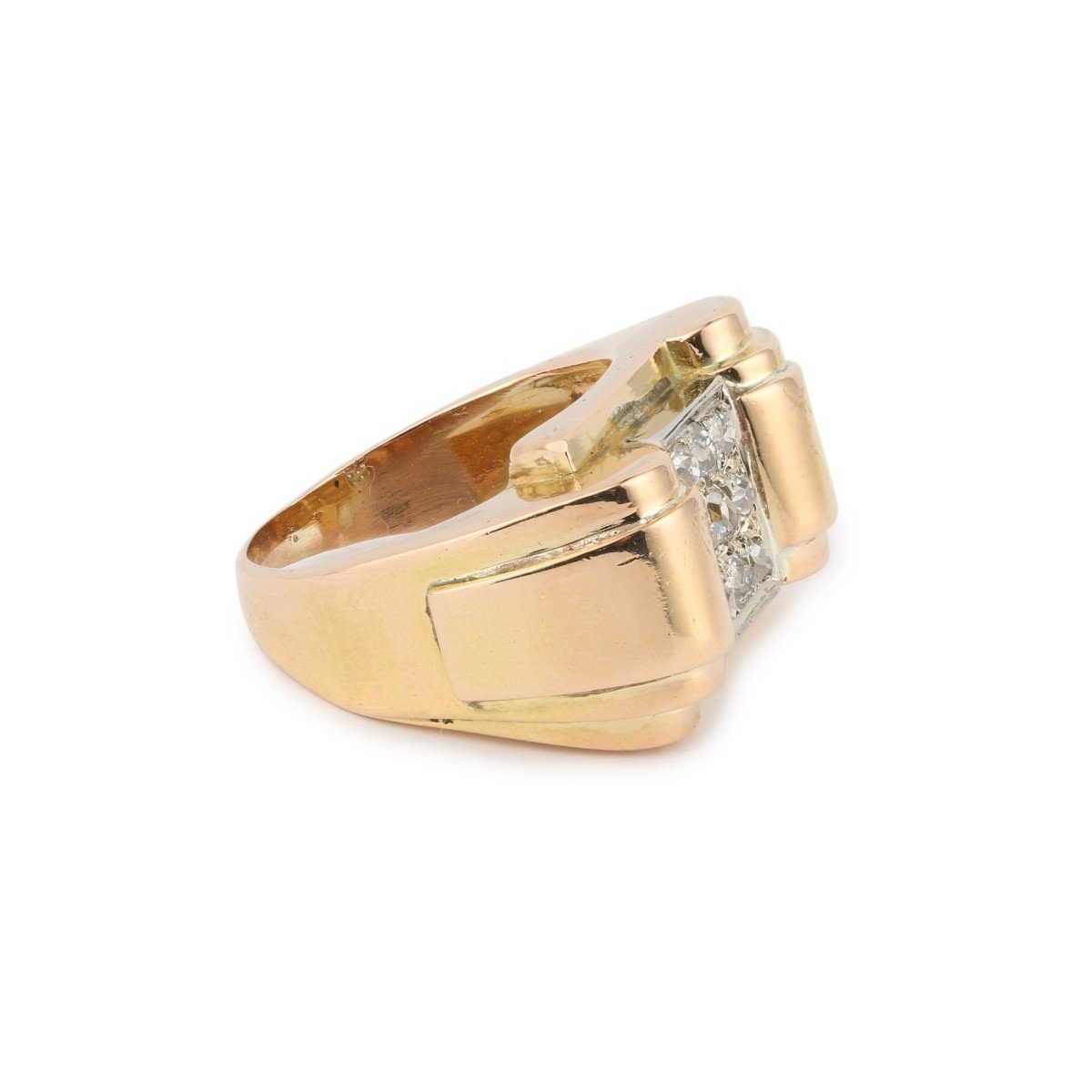 Retro Diamonds 18 Carat Yellow Gold Tank Ring-photo-2