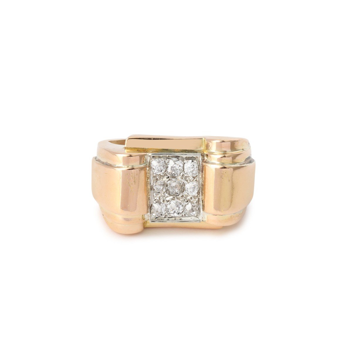 Retro Diamonds 18 Carat Yellow Gold Tank Ring