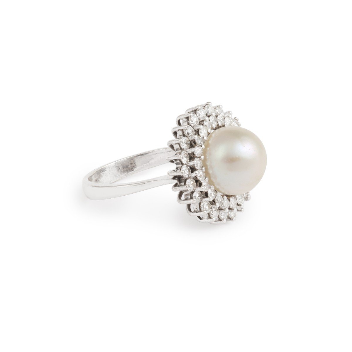 10mm Pearl Diamonds 18 Carat White Gold Daisy Ring-photo-2