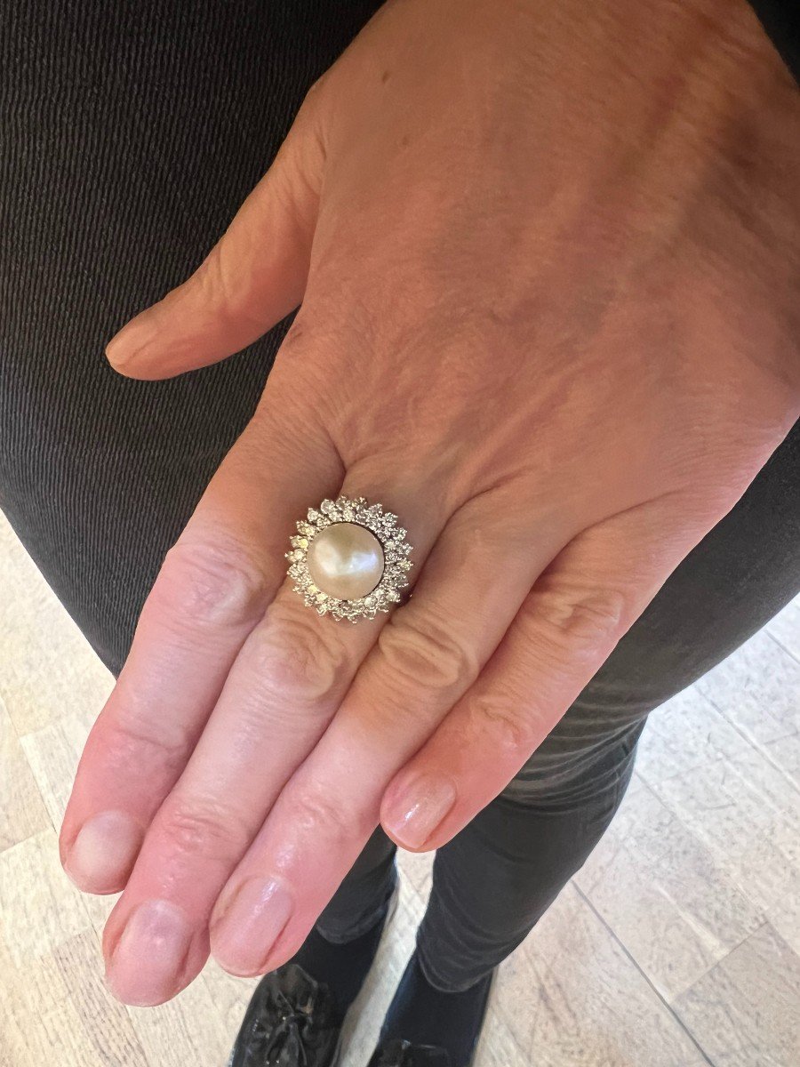 10mm Pearl Diamonds 18 Carat White Gold Daisy Ring-photo-4