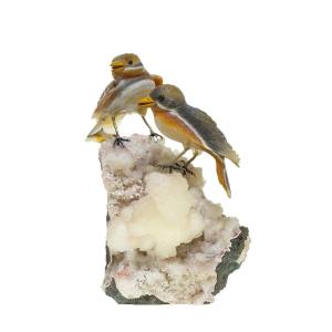 Gübelin Couple Of Sparrows Agate Calcite Sculpture