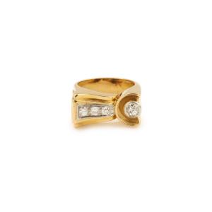 Tank 0.45 Carats Diamonds Platinum 18 Carats Yellow Gold Ring