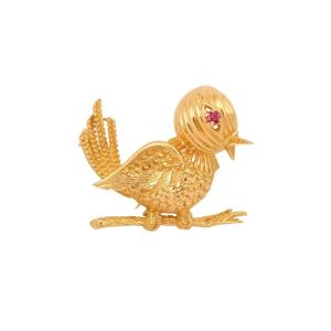 Broche Poussin Mellerio Dits Meller Rubis Or Jaune 18 Carats