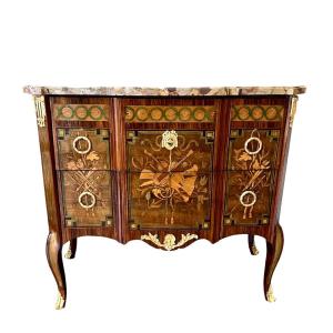 Commode Sauteuse Epoque Transition En Marqueterie