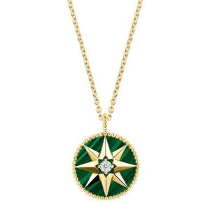 Collier Dior Rose Des Vents Moyen Modèle Malachite Diamant Or Jaune 18 Carats