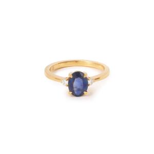 1.20 Carats Sapphire Diamonds 18 Carats Yellow Gold Ring