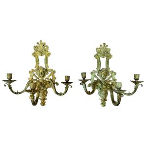 Pair Of Louis XIV Style Giltbronze Sconces 