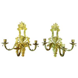 Pair Of Louis XIV Style Giltbronze Sconces 