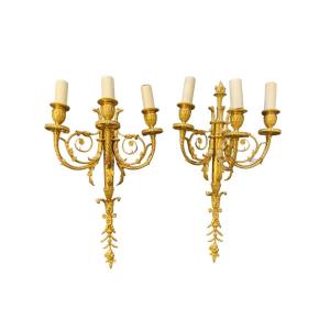 Pair Of Louis XVI Style Three Lights Sconces On A Model By Feuchère