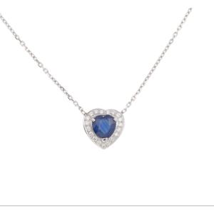 1,40 Carats Heart Sapphire Diamonds 18 Carats White Gold Necklace