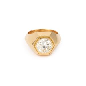 Bague Chevalière Diamant 2.35 Carats Or Jaune 18 Carats (certificat)