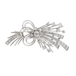 Vintage 2.10 Carats Diamonds Platinum 18 Carats White Gold Sheaf Brooch