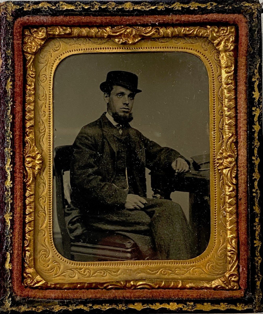 Ambrotype Portrait d'Homme Au Collier De  Barbe - Dans Son étui Union Case-photo-2