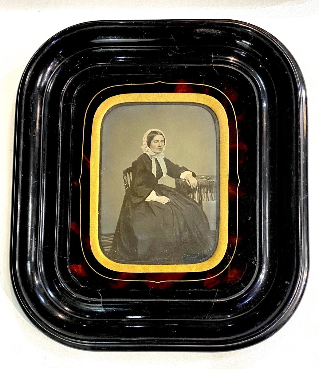 Ambrotype "woman With A Blue Ribbon" C.1865-photo-2