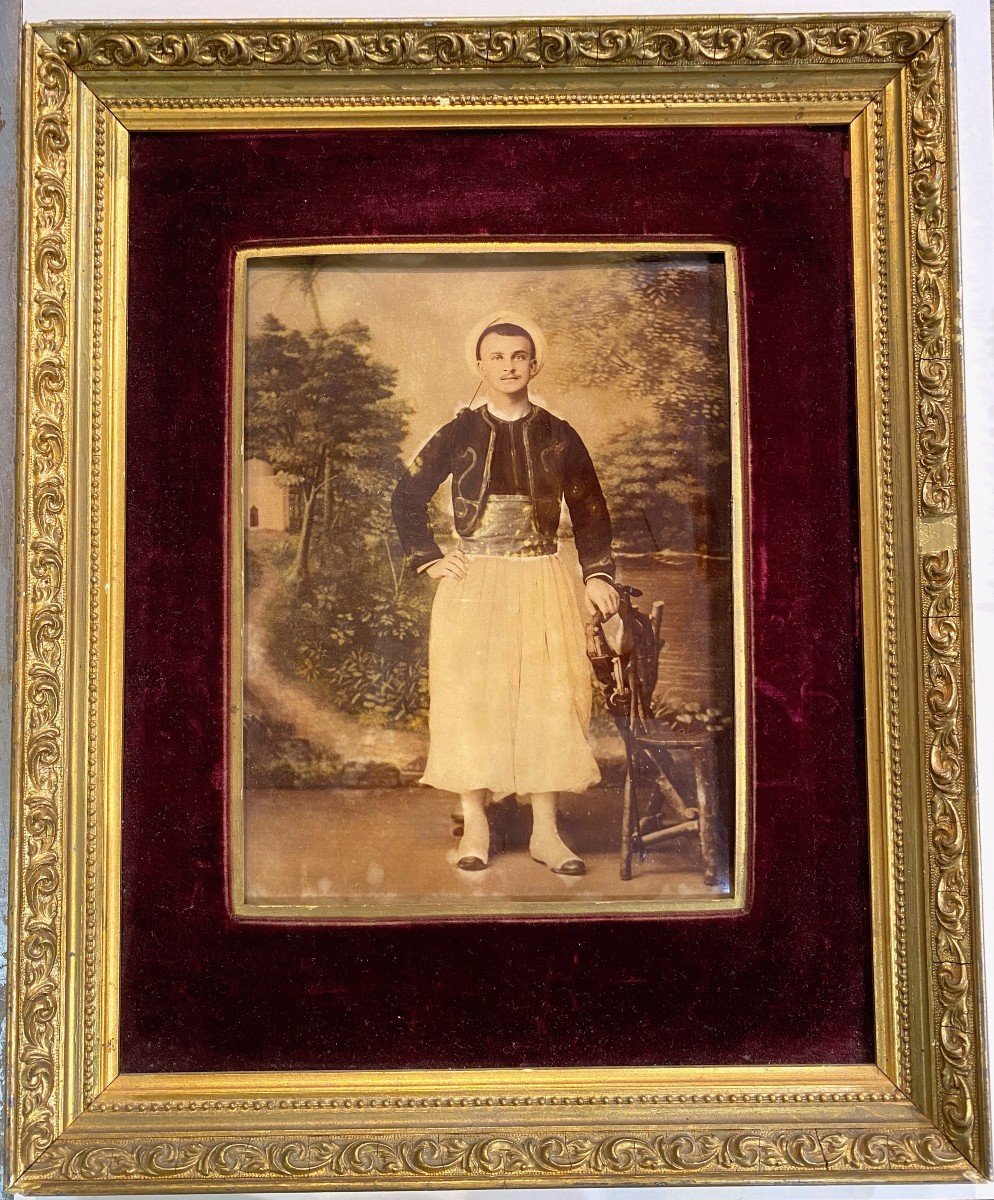 Crystoleum, "portrait Of Zouave" Painted Photograph Fixed Under Glass C 1890