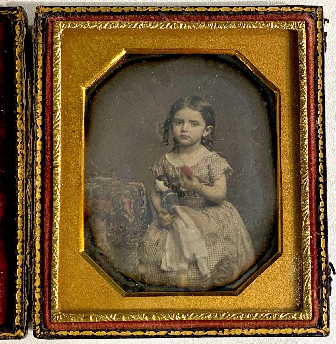 Daguerreotype Child With Doll In Union Case Set Pinchbeck