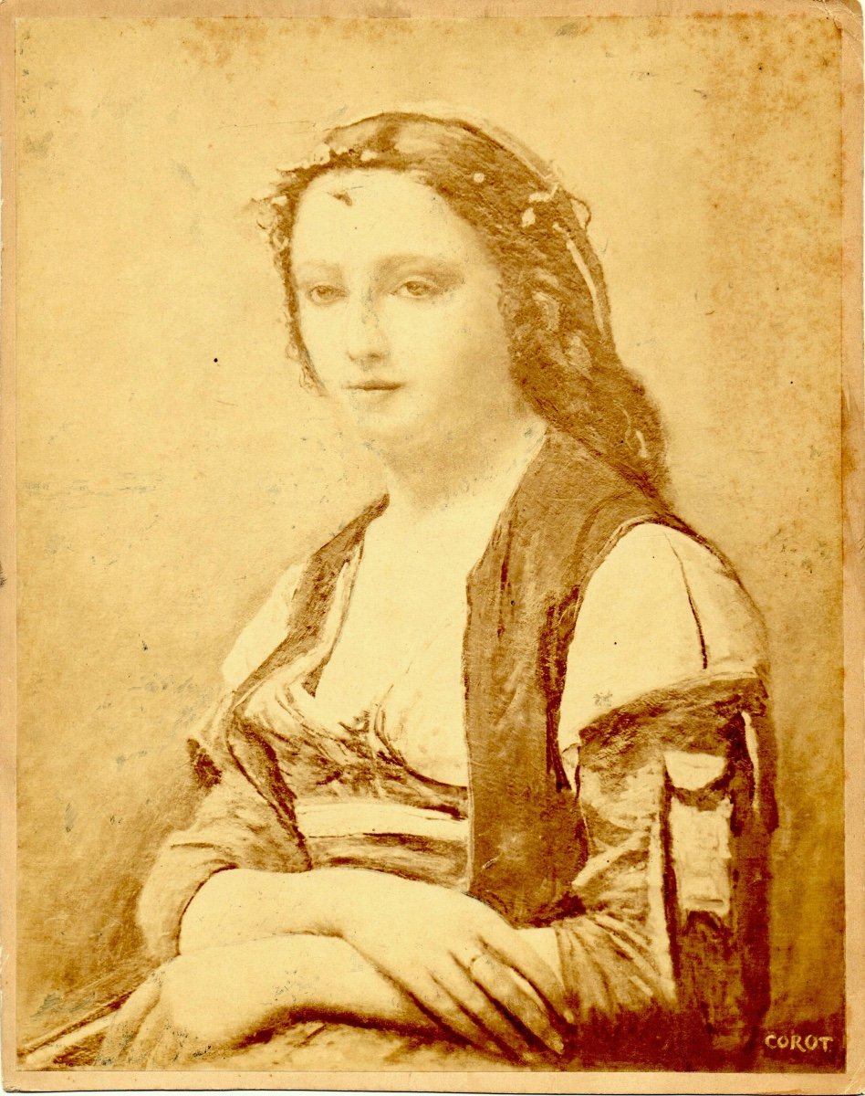 La Femme à La Perle De Corot, Tirage Albuminé d'époque Avec Envoi De Corot 1849