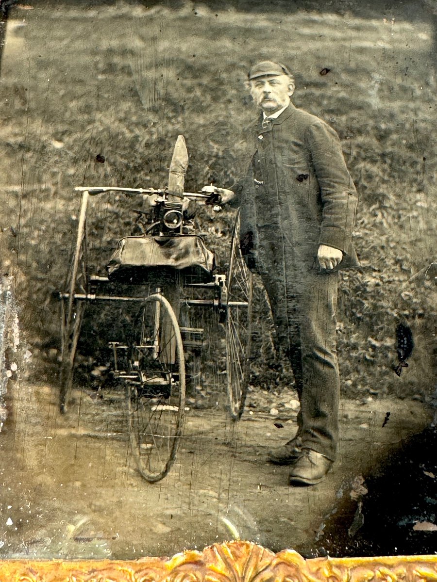 Ambrotype "homme En Costume Et Son Tricycle"-photo-2