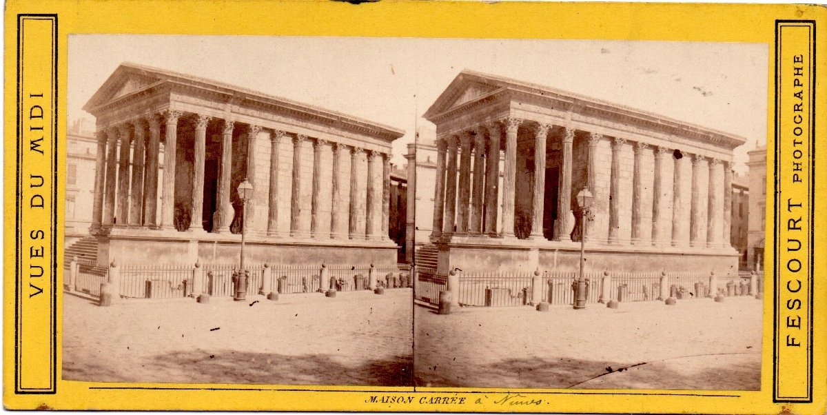 Felix Fescourt  La Maison Carrée De Nimes, Vue Stéréoscopique C.1870-photo-2