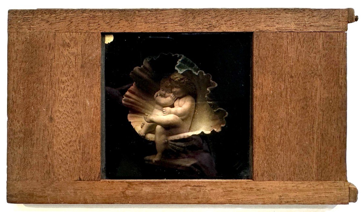 Cherubs "babies" Plaque For Magic Lantern - Glass Painting-photo-2