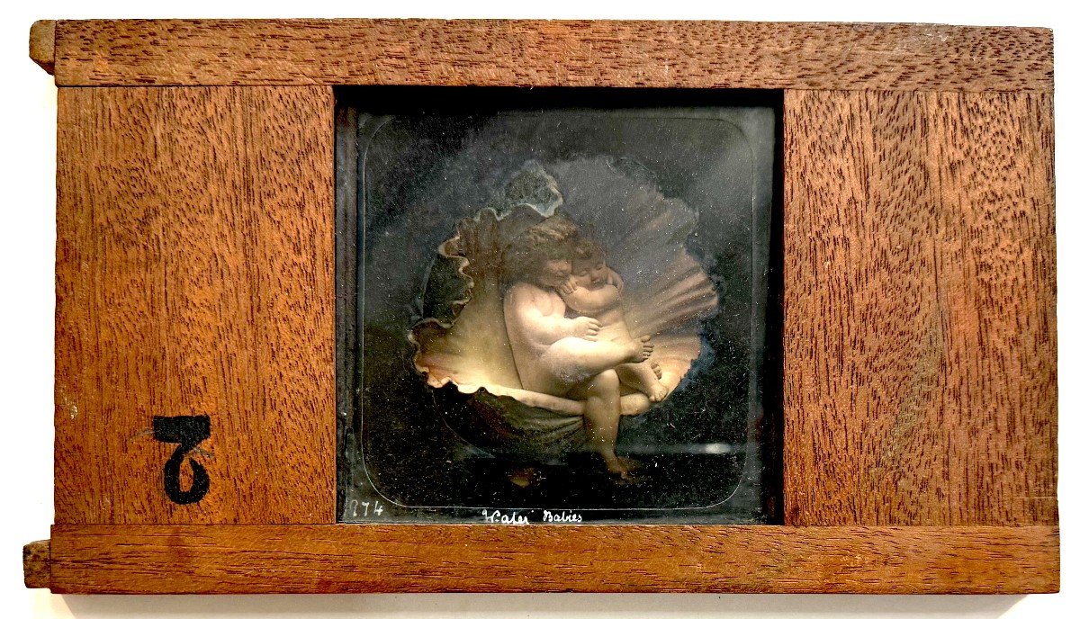 Cherubs "babies" Plaque For Magic Lantern - Glass Painting-photo-3