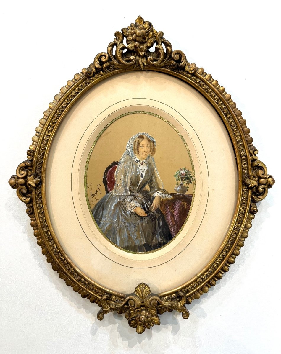 Portraits Of An Elegant Couple By Mayer, Painted Photograph C.1850