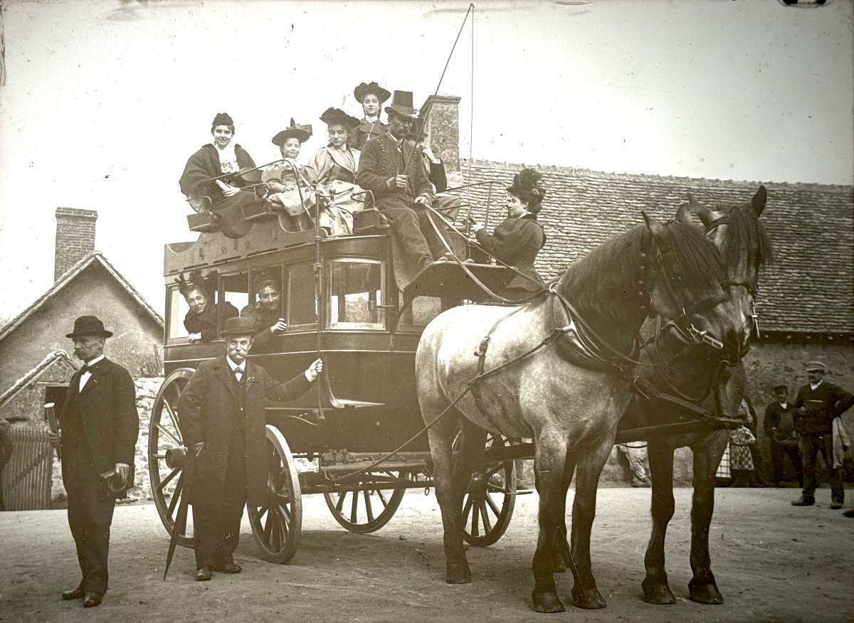 Glass Plate Photograph "the Omnibus" 18 X 24 Cm C 1880