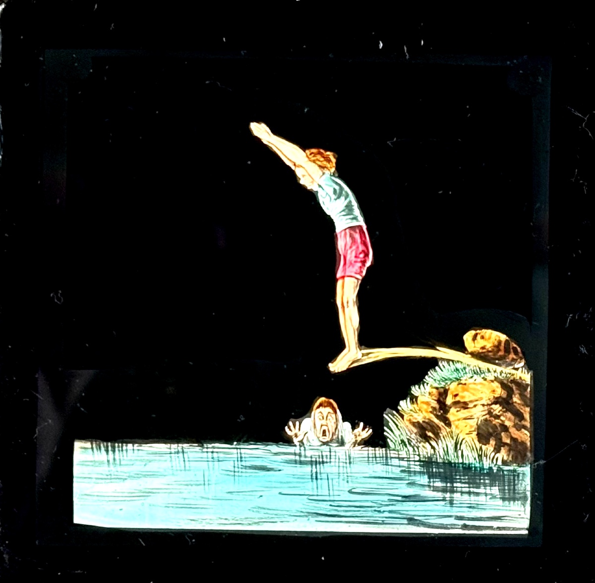 "the Dive", System Plate For Magic Lantern C.1850