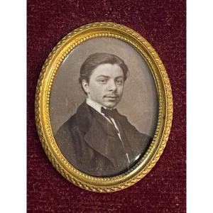 Photograph On Enamel - Lafon De Camarsac - Portrait Of A Man - Dated & Signed 1866