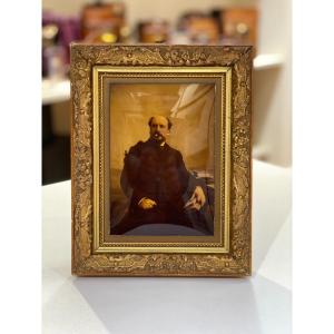 Crystoleum, "portrait Of A Man" Painted Photograph Fixed Under Glass C.1890