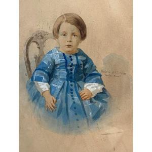 Disderi (1819-1889), Portrait Of A Child, Painted Photograph, Signed Circa 1855