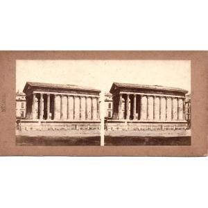 Edouard BALDUS (1818-1889) Vue Stéréoscopique - La Maison Carrée De Nîmes - Circa 1853